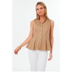 POMANDER PLACE Tan Paulina Peplum Sleeveless Blouse Top M Khaki Tuckernuck